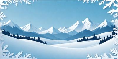The primary subject of the image is a snowy mountain landscape. The setting is a mountainous area with snow-covered peaks and a blue sky in the background. The visual style is a digital art or illustration, creating a realistic and captivating representation of the mountain range. The colors and mood of the image are predominantly blue and white, giving a sense of tranquility and serenity to the scene.